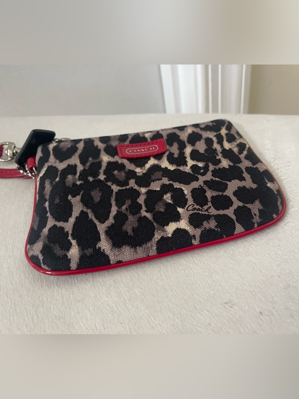 Coach Leopard Print Wristlet with Red Trim and Strap - Picture 3 of 8